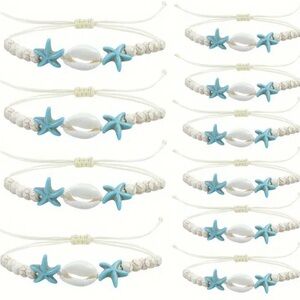 Costal Starfish and Shell Charm Bracelets - Blue and White - Adjustable
